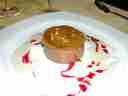 Chocolate mousse, topped with a fine wafer of caramelized sugar