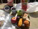 Our repast, including the Italian version of 'two buck chuck' in a cardboard carton Our repast, including the Italian version of 'two buck chuck' in a cardboard carton