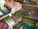 a produce shop -- look at the beautiful beans and yard-long 'zucchini'! a produce shop -- look at the beautiful beans and yard-long 'zucchini'!